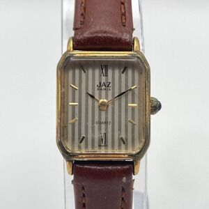 Vintage Jaz Paris Women's Watch 16mm Gold Tone Striped Dial New Battery 7.25"